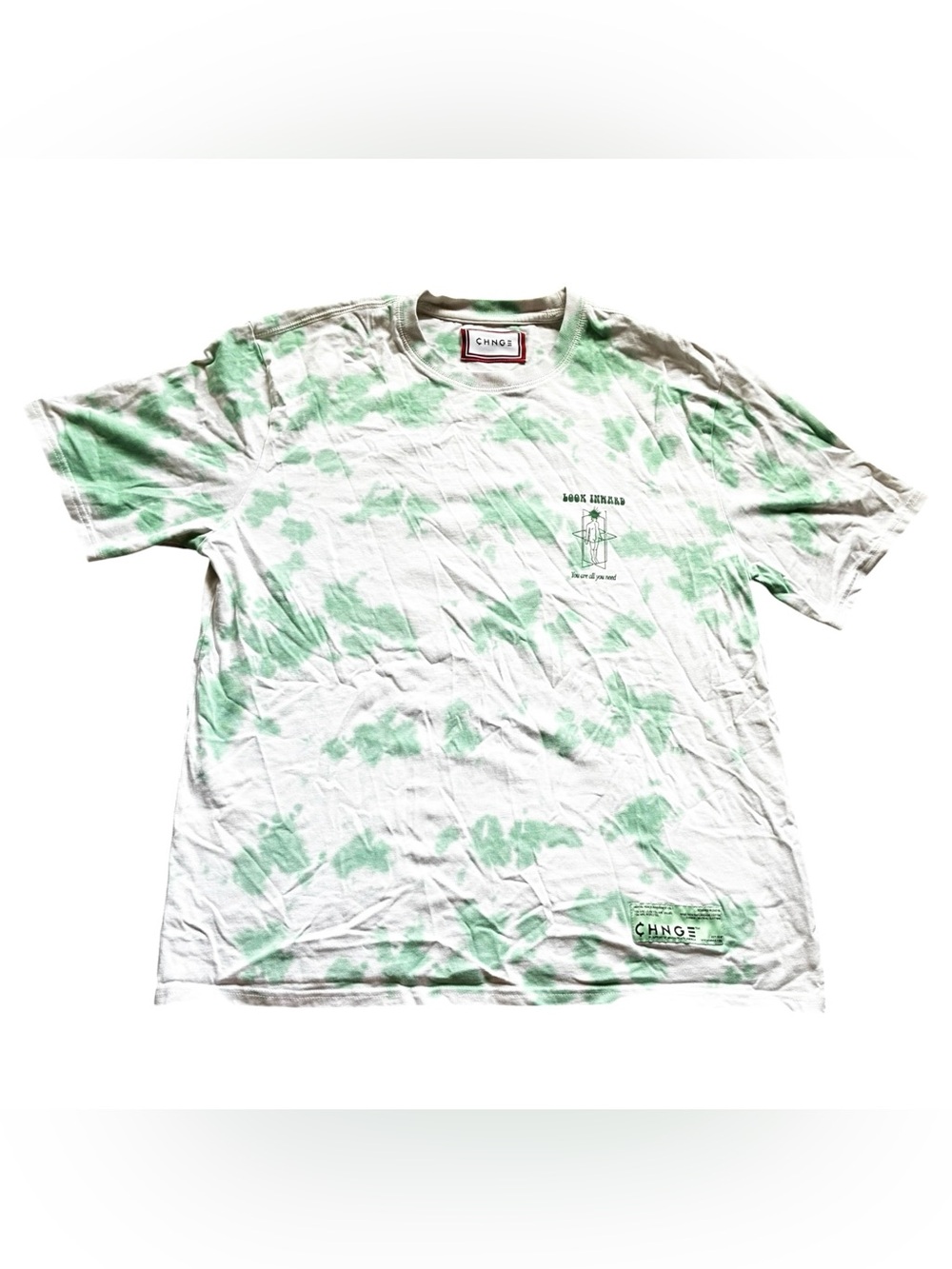 CHNGE Mental Health Awareness “Look Inward” Graphic Tee- Green/White Tie-Dye LG